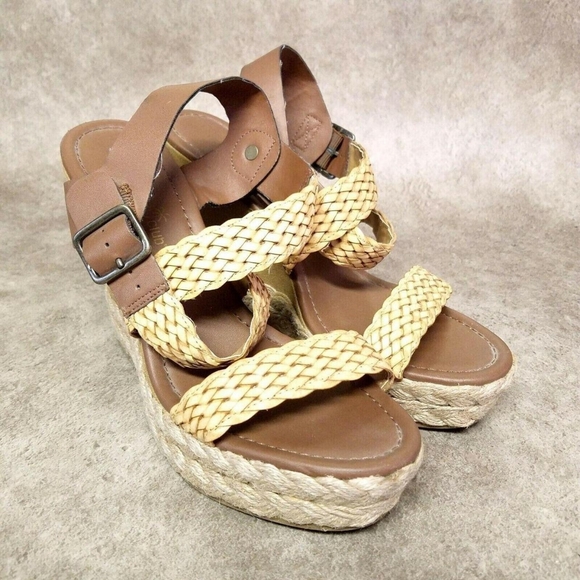 Montego Bay Club Women's Brown Woven Strap Espadrille Wedge Sandals - Picture 1 of 8